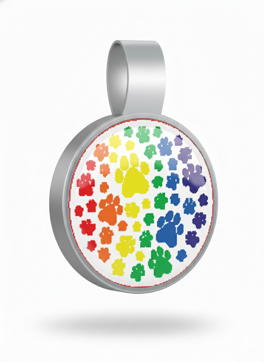 Large Circle Colorful Paw Print Tag - SKU: 321 (Sold in Pack of 5)